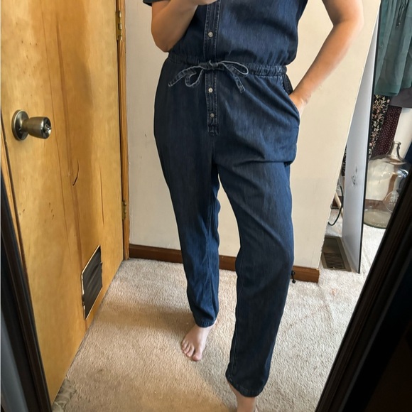 GAP Vintage One Piece Short Sleeve Denim Tie Waist Pantsuit - Picture 7 of 11